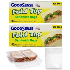 200 Ct Fold Top Sandwich Bags Poly Baggies Lunch Snacks School Food Storage