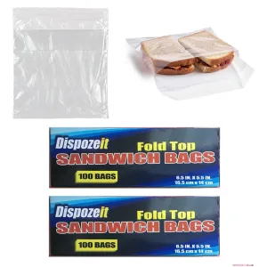 200 Pc Fold Top Sandwich Bags Poly Snacks School Lunch Travel Camp Storage New !