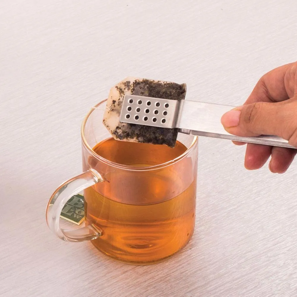 2PC Tea Bag Squeezer Stainless Steel Holder Tongs Easy Squeeze Teabags Strainer