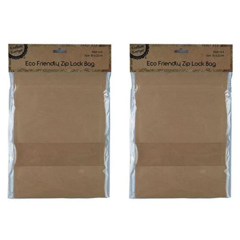 6 Pack Eco Friendly XL Zip Lock Bags - 16cm x 22cm