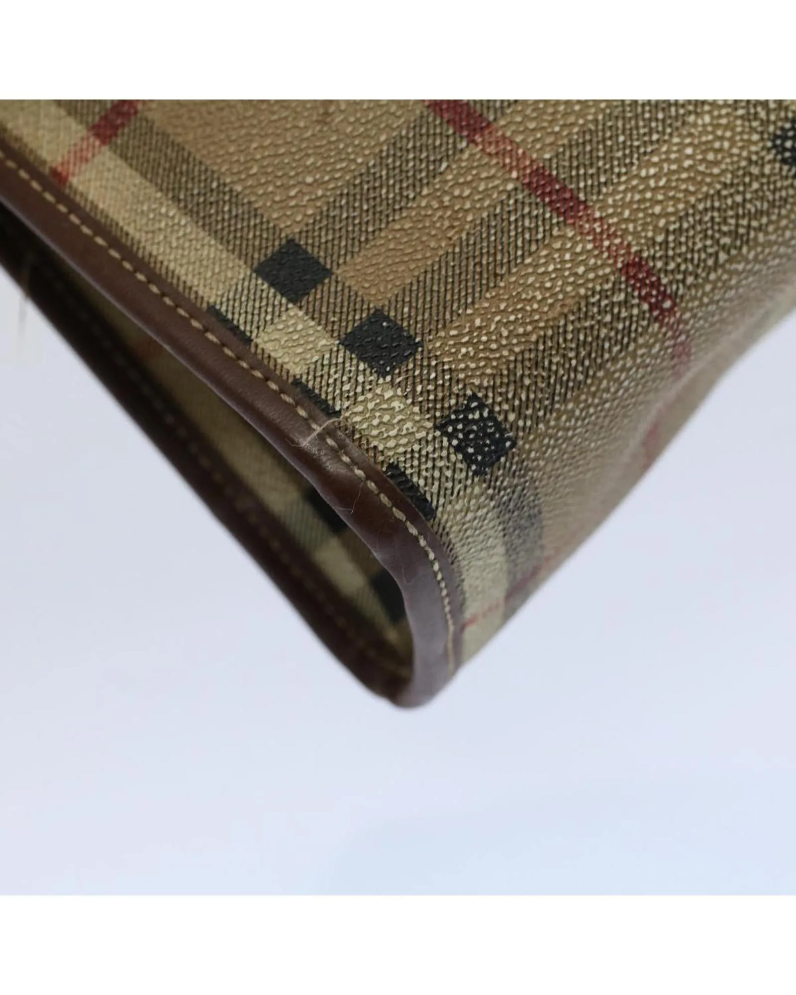 Beige PVC Leather Clutch Bag with Nova Check Pattern
