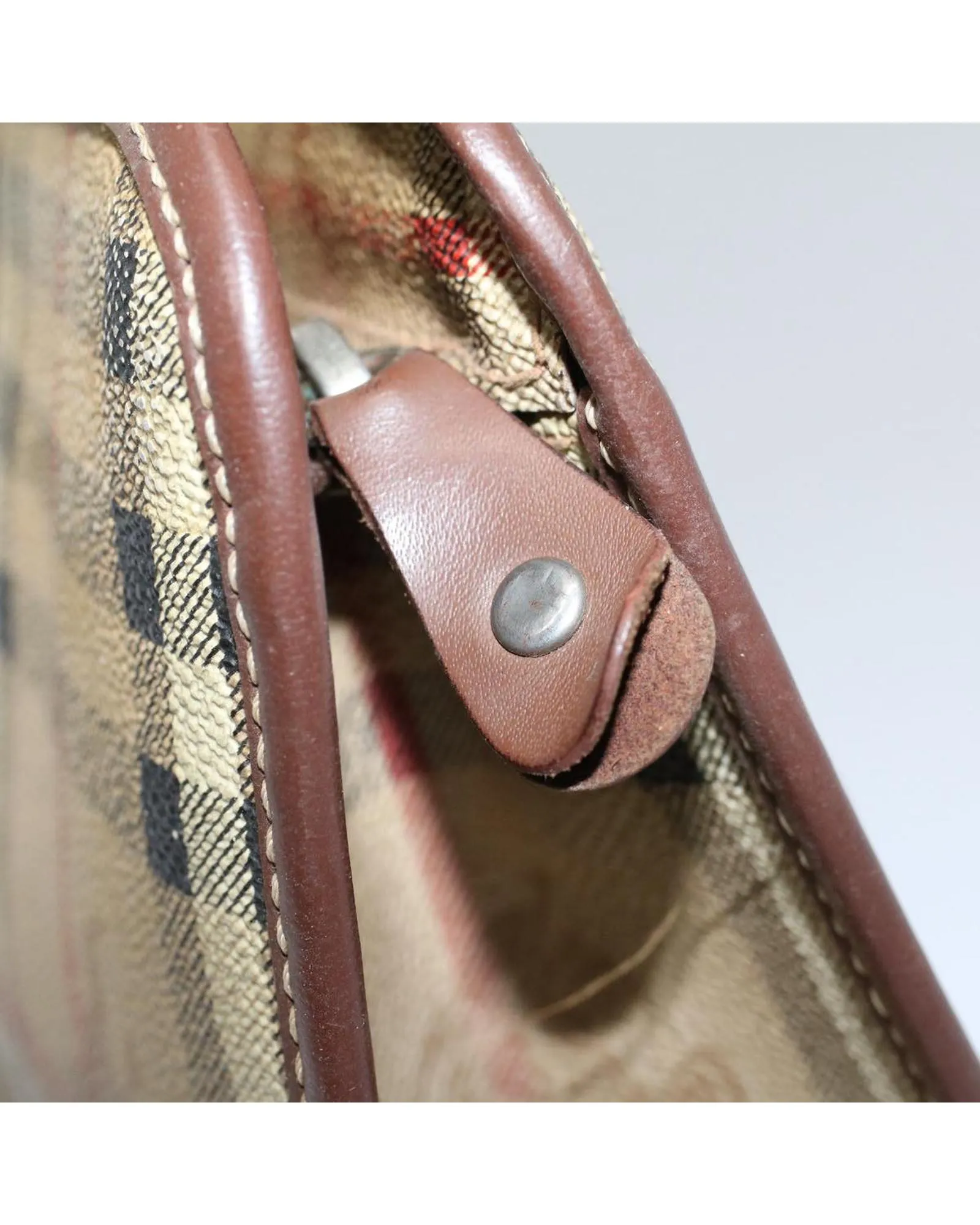 Beige PVC Leather Clutch Bag with Nova Check Pattern