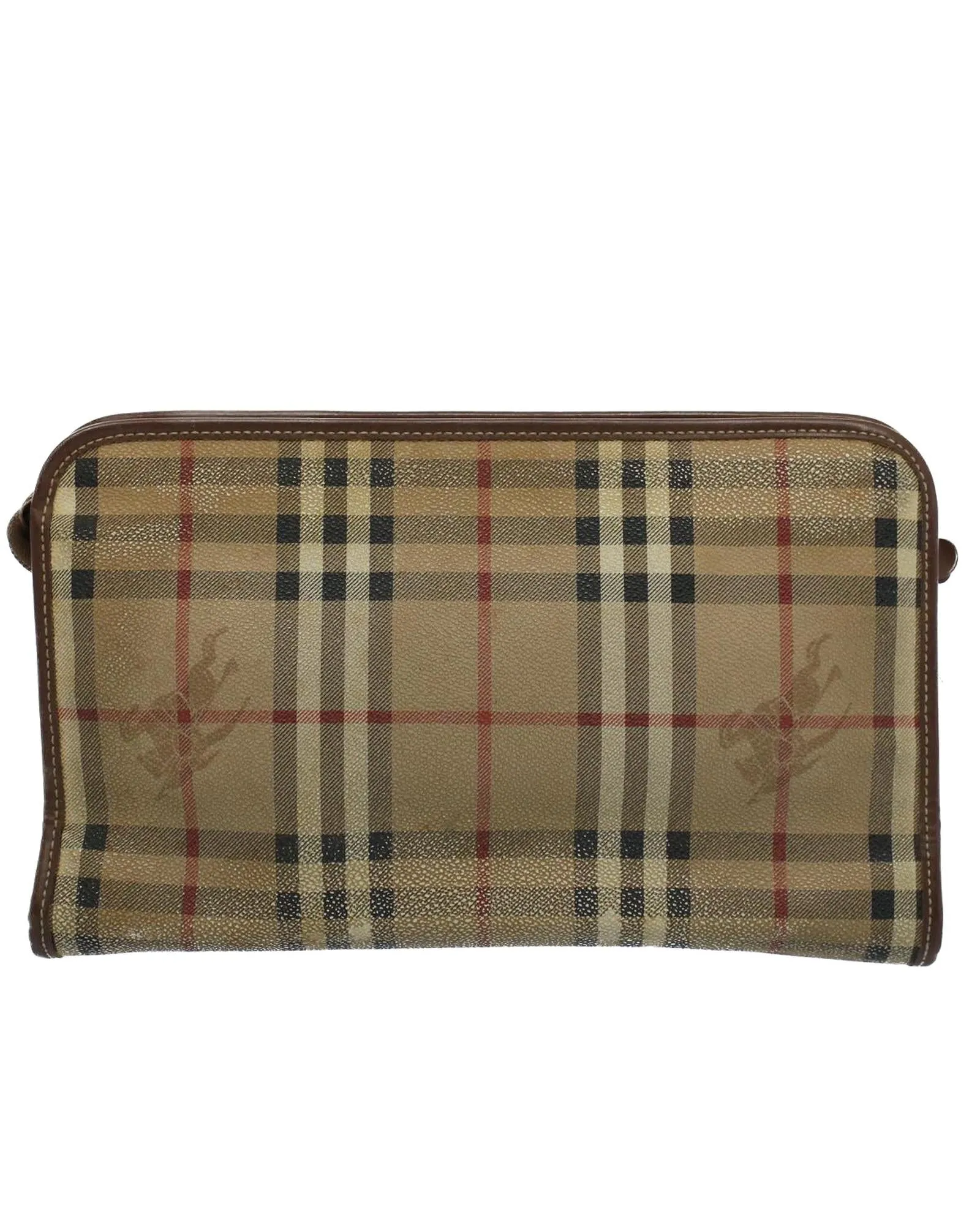 Beige PVC Leather Clutch Bag with Nova Check Pattern