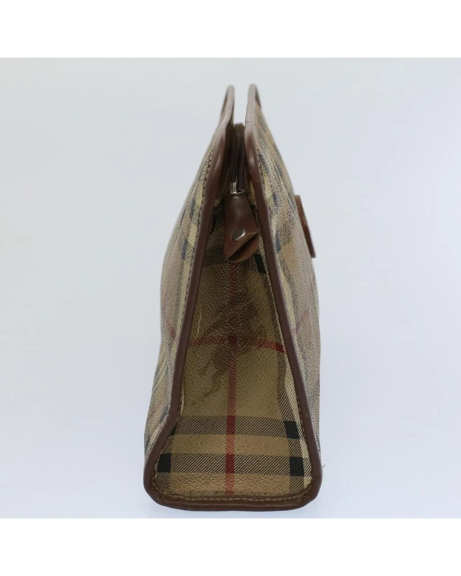 Beige PVC Leather Clutch Bag with Nova Check Pattern