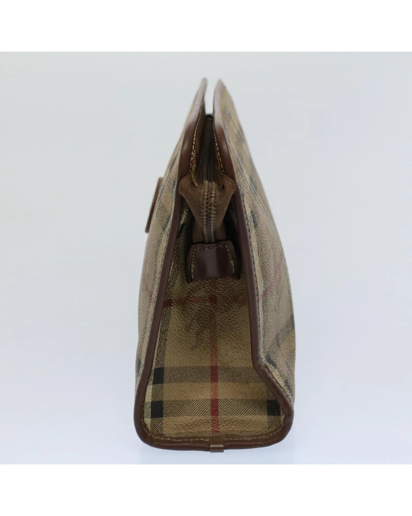 Beige PVC Leather Clutch Bag with Nova Check Pattern