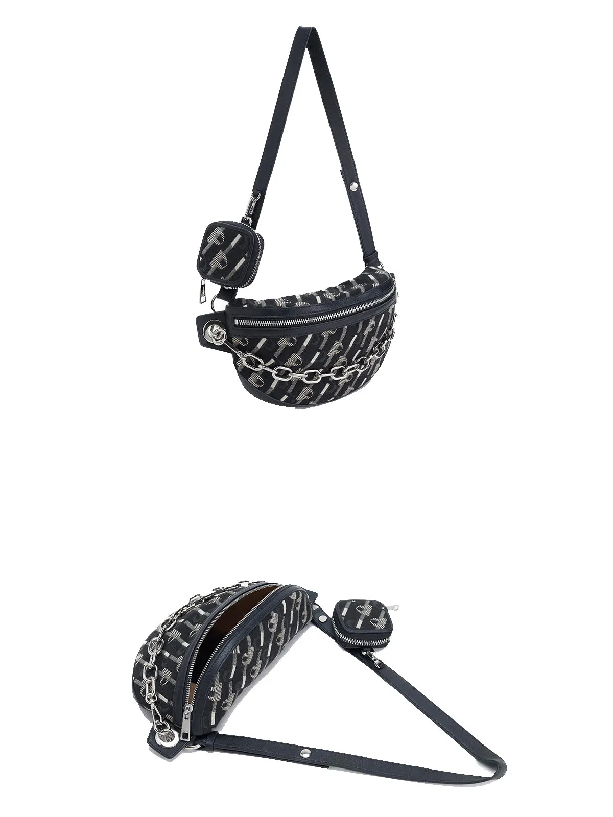 Diagonal Denim Chain 2-In-1  Crossbody Bag Shoulder Bag Chest Bag