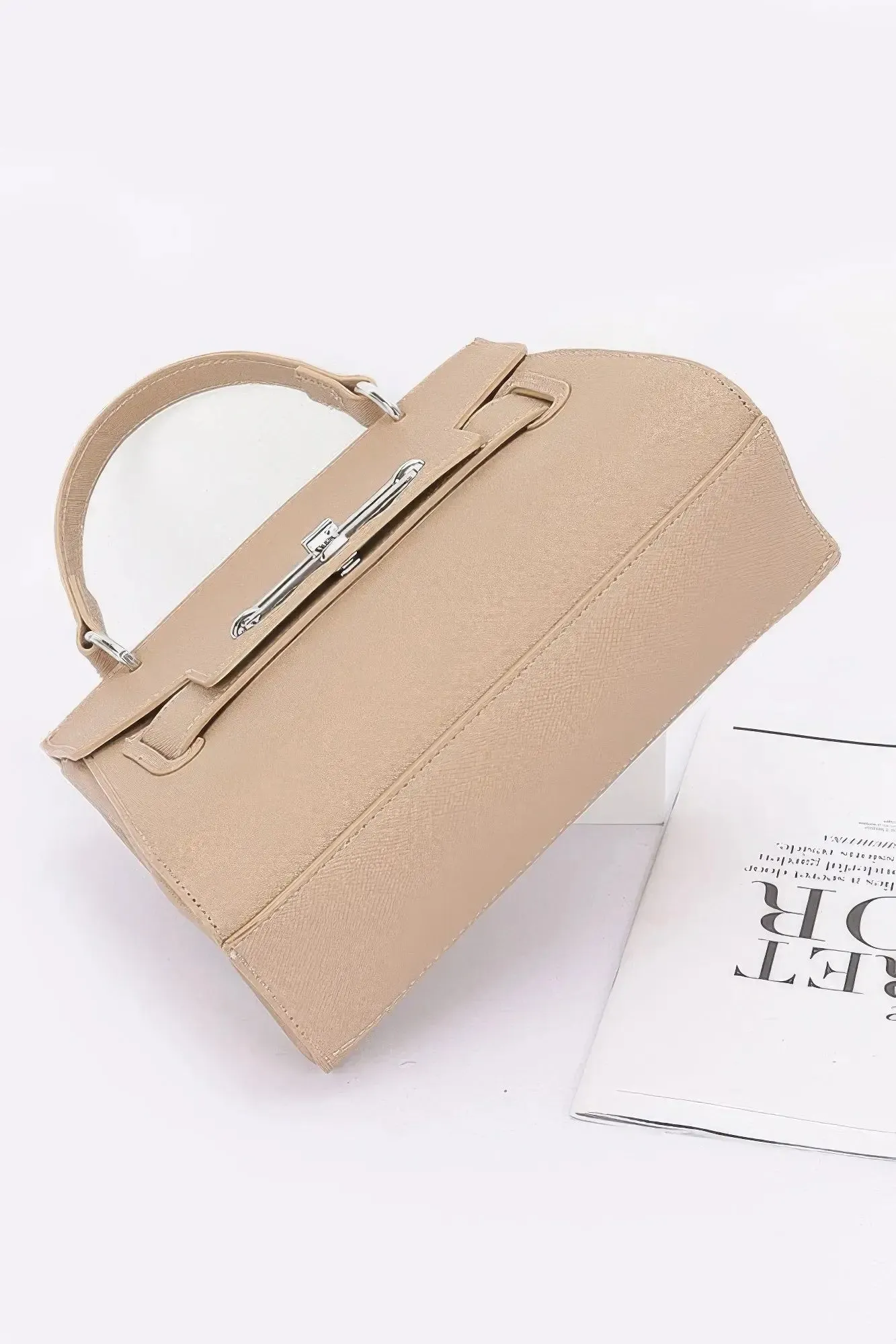 Faux Leather Top Handle Flap Bag