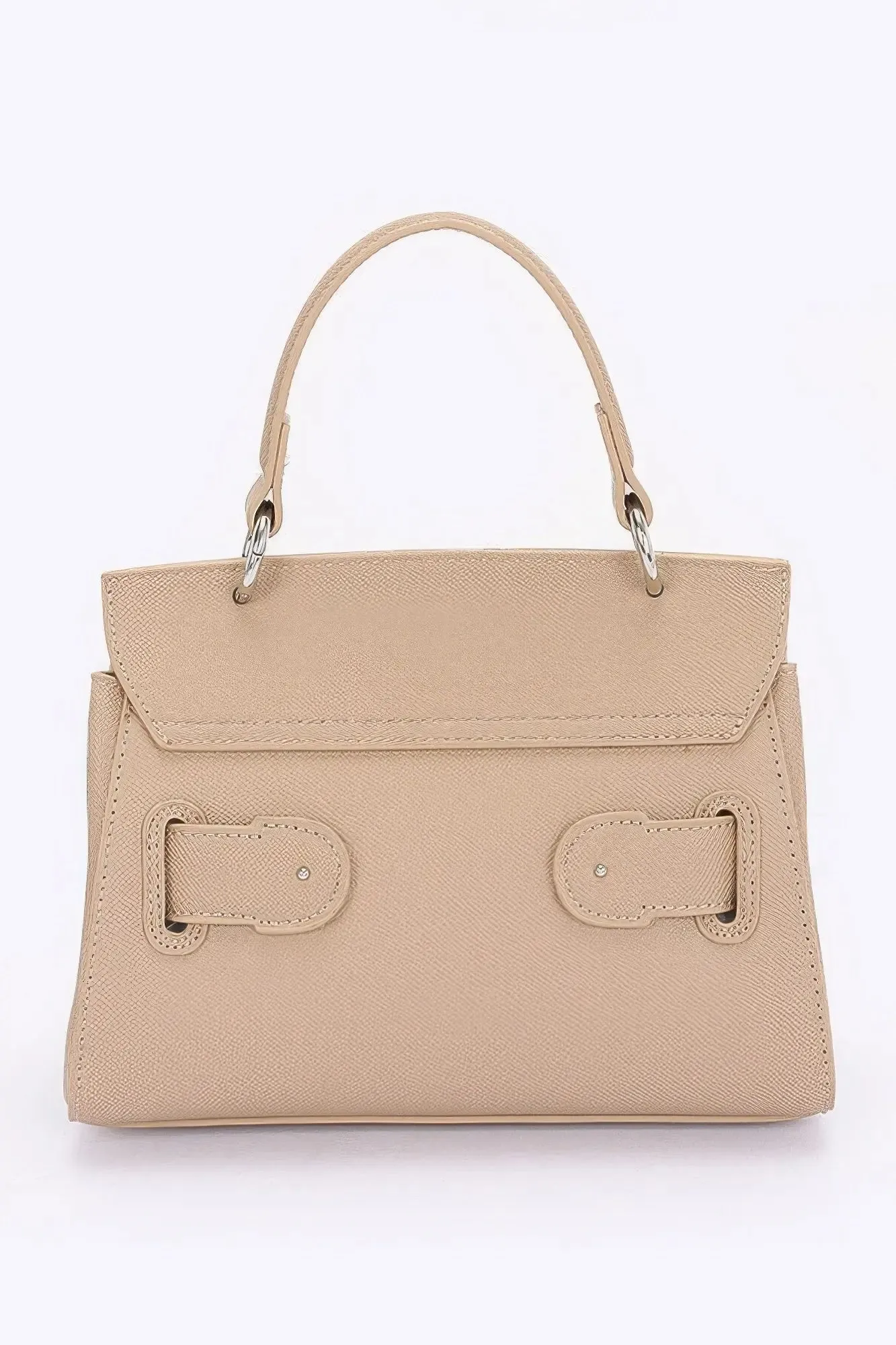 Faux Leather Top Handle Flap Bag