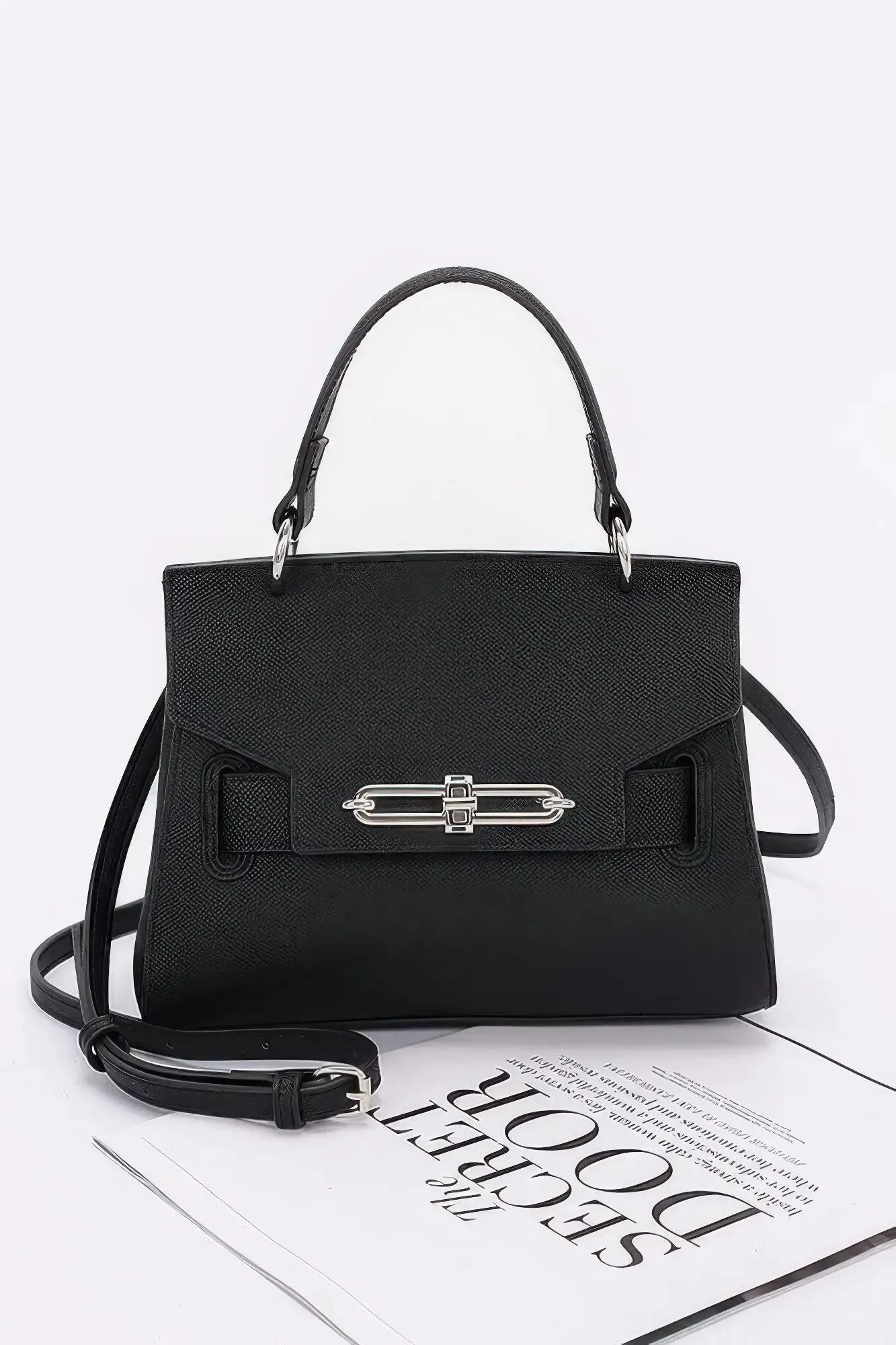 Faux Leather Top Handle Flap Bag