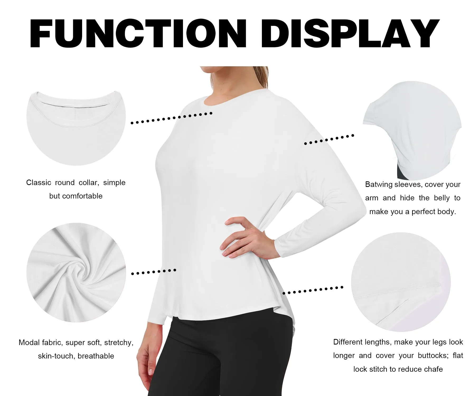 Gym Batwing Tunic Tops white_Gym