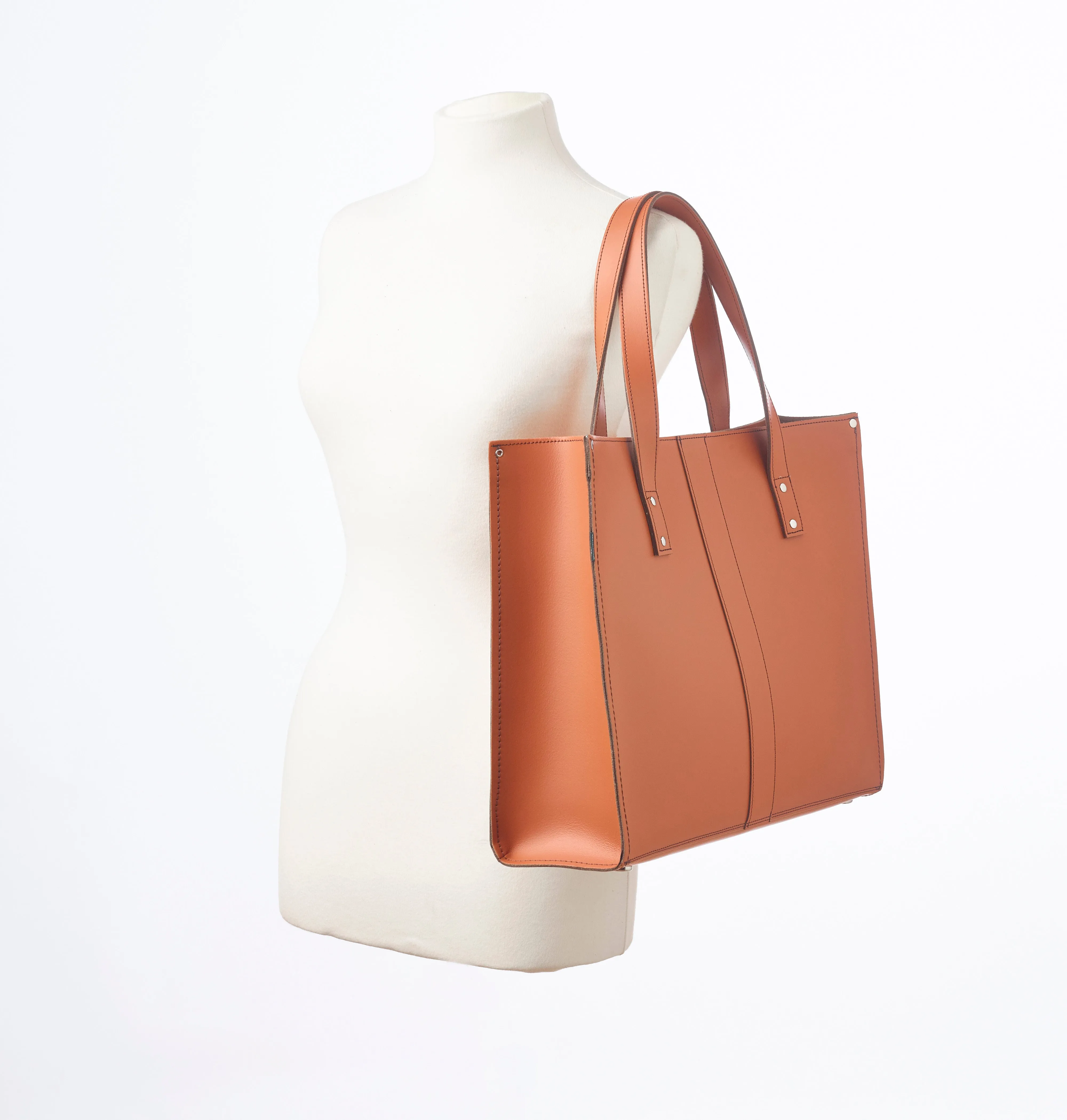 Handmade Leather Shopper - Burnt Orange