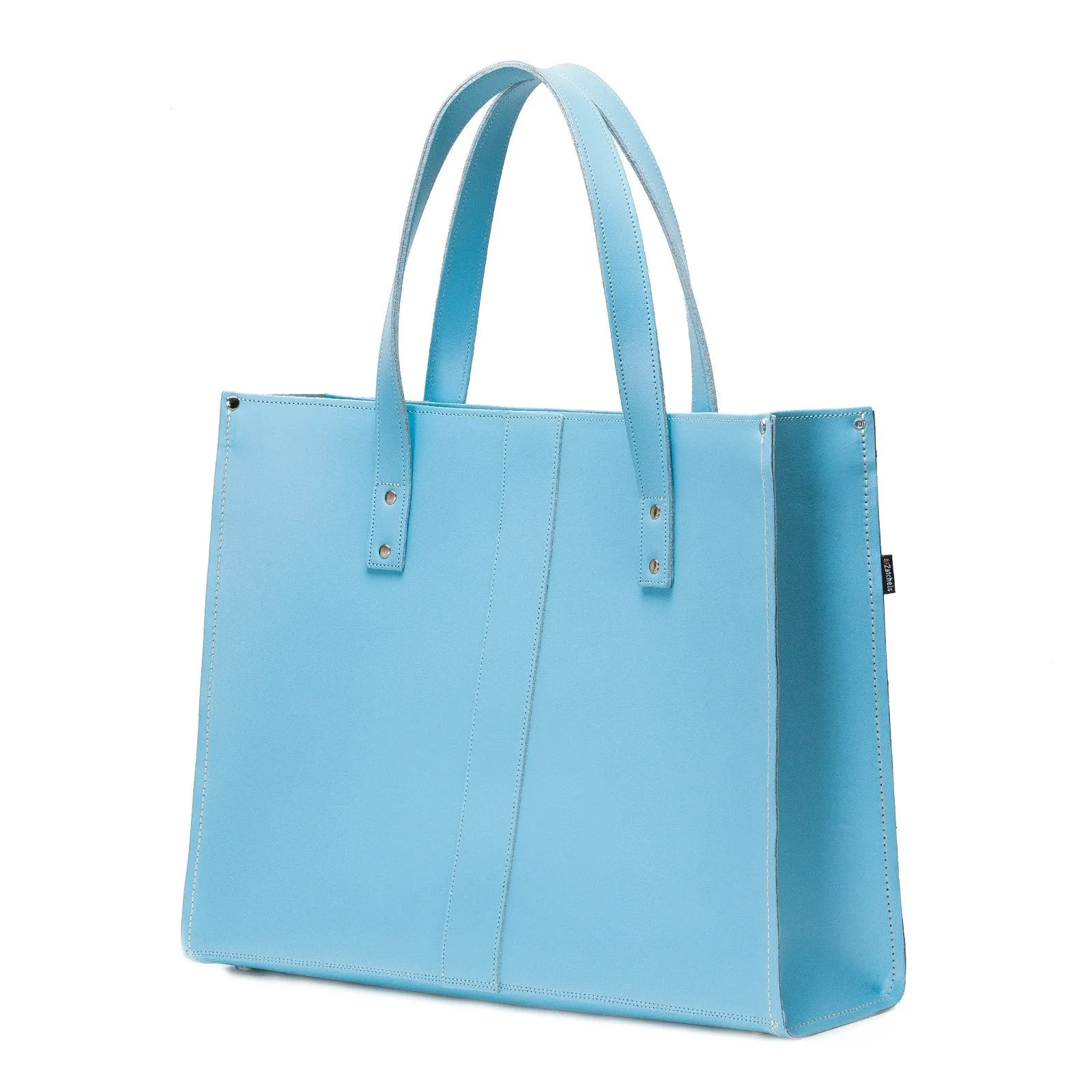 Handmade Leather Shopper - Pastel Baby Blue
