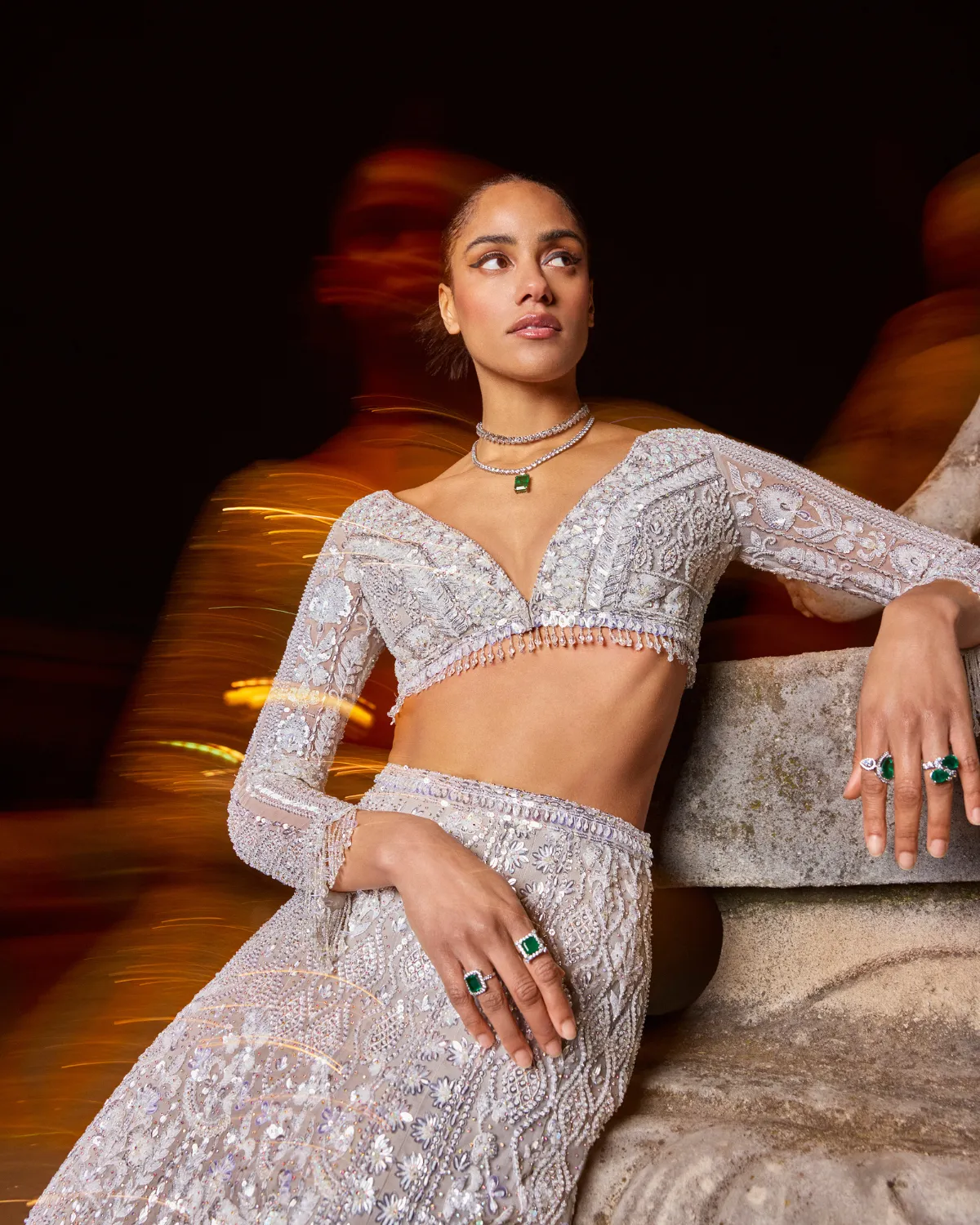 Ivory Paris Sequins Skirt Set