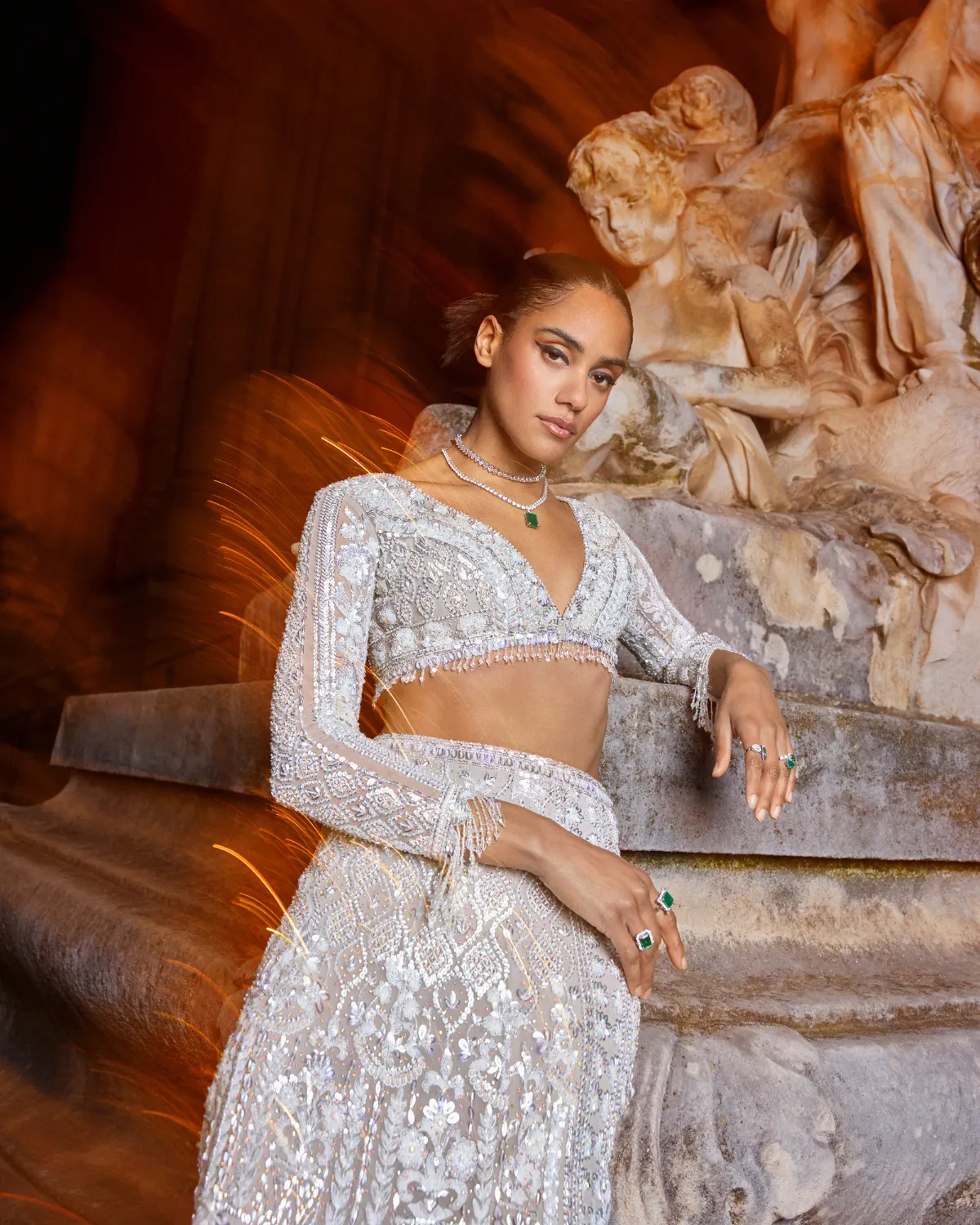 Ivory Paris Sequins Skirt Set