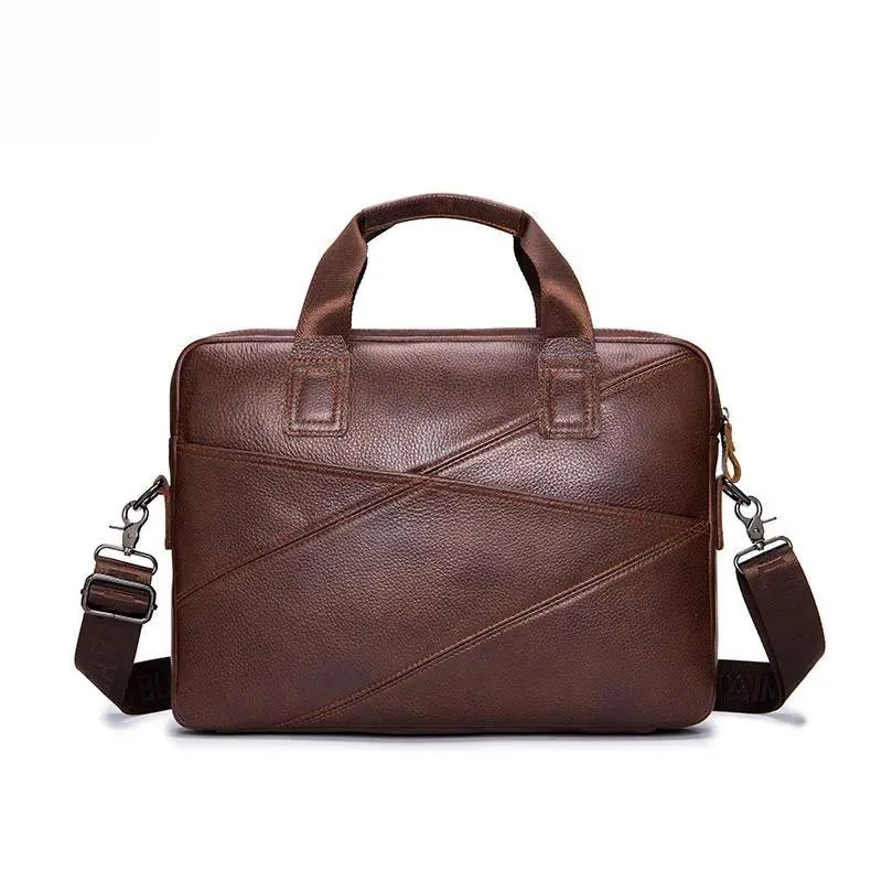Men's Leather Briefcase With Large Capacity Multifunctional Handbag Business Bag