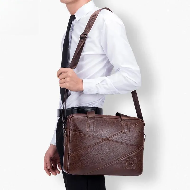 Men's Leather Briefcase With Large Capacity Multifunctional Handbag Business Bag