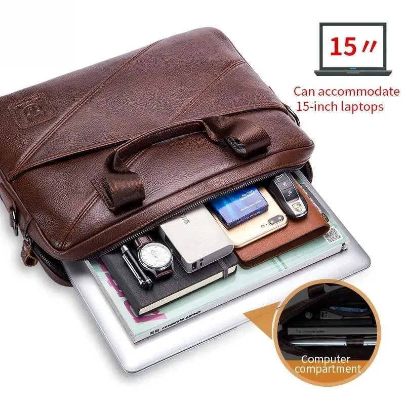 Men's Leather Briefcase With Large Capacity Multifunctional Handbag Business Bag
