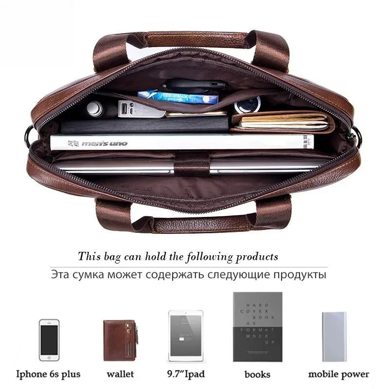 Men's Leather Briefcase With Large Capacity Multifunctional Handbag Business Bag