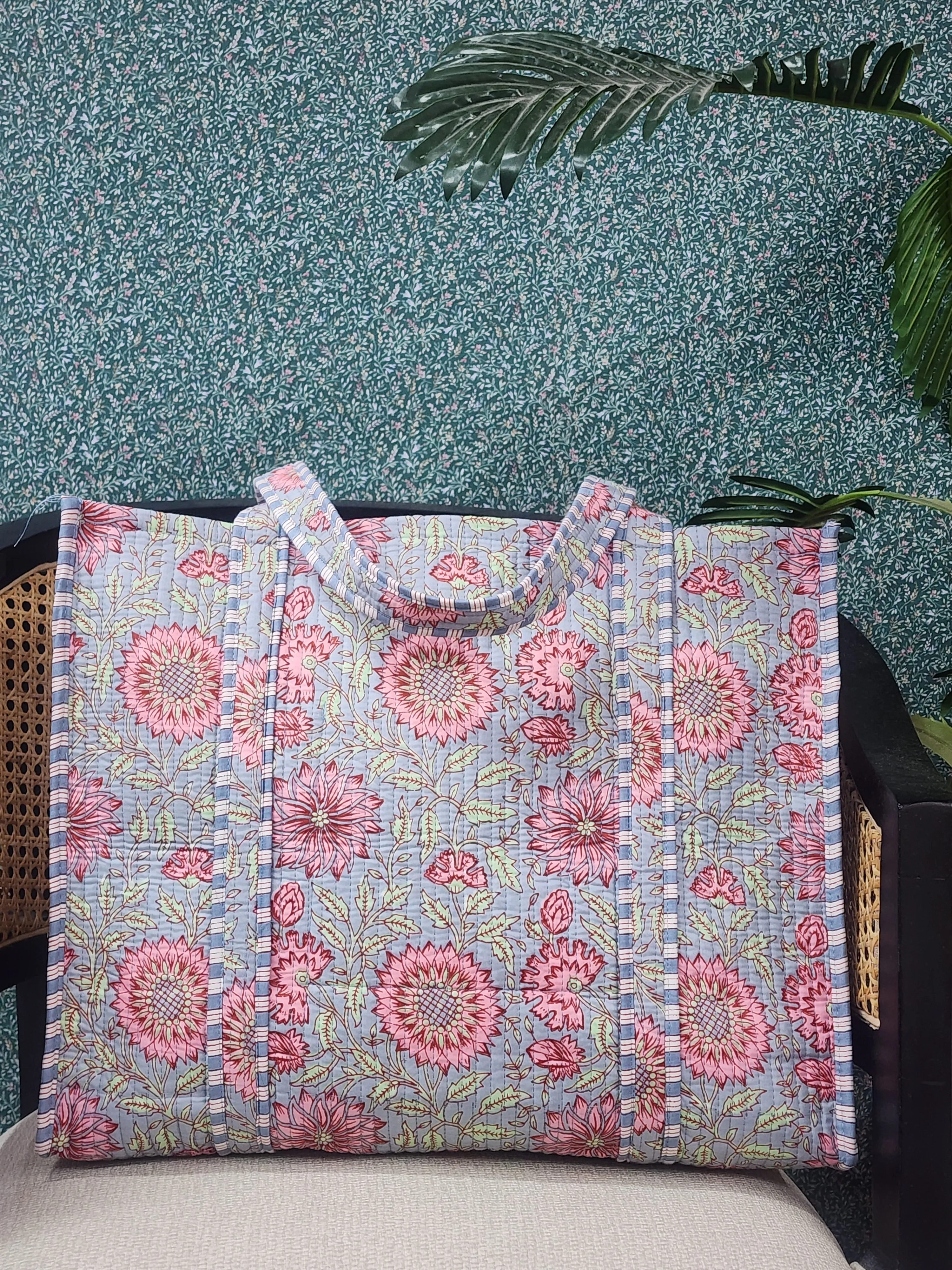 Multicolor Jute Handblock Printed Tote Bag Without Zip