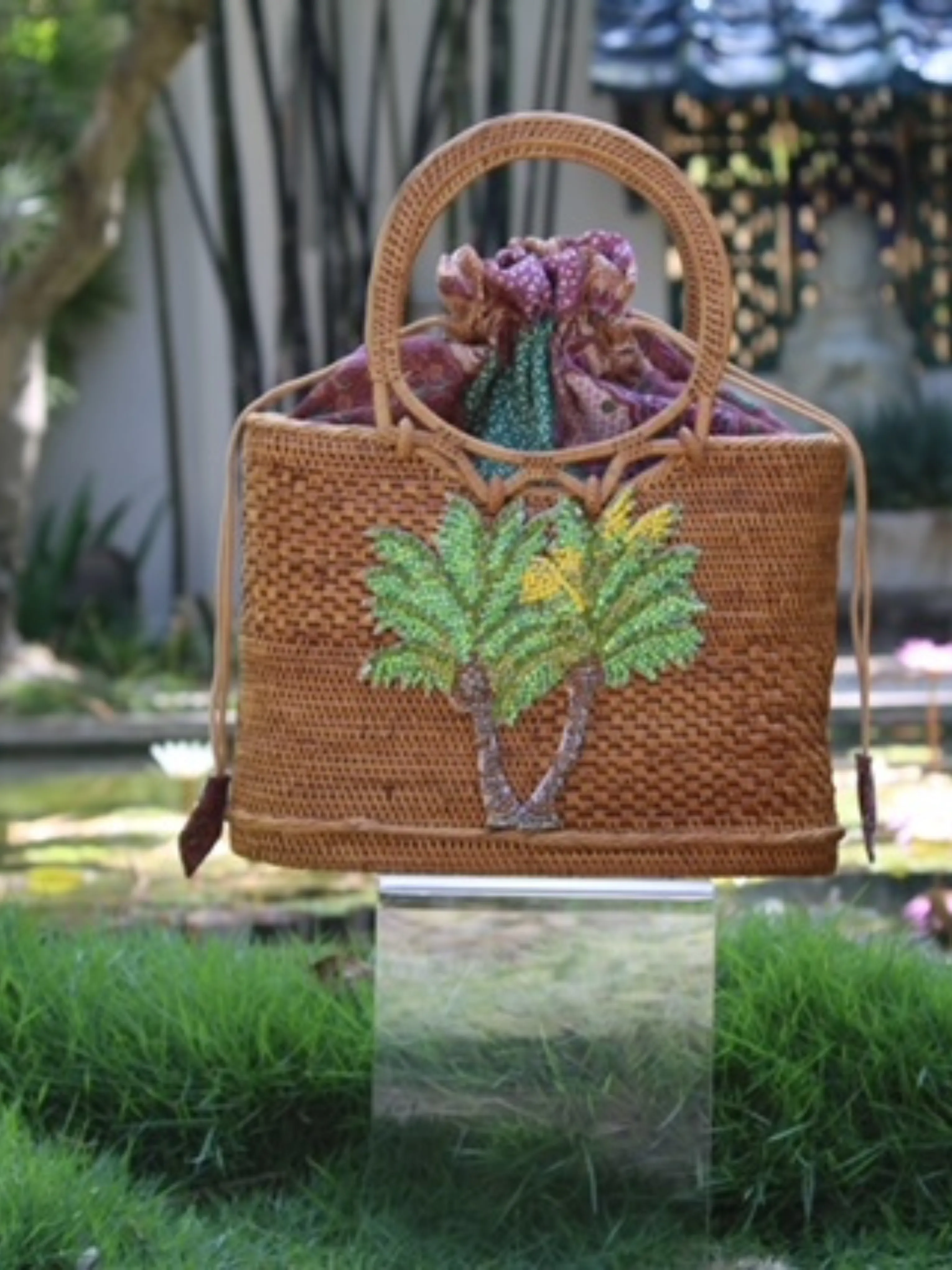 Raffia Tote with Swarovski Palm Tree