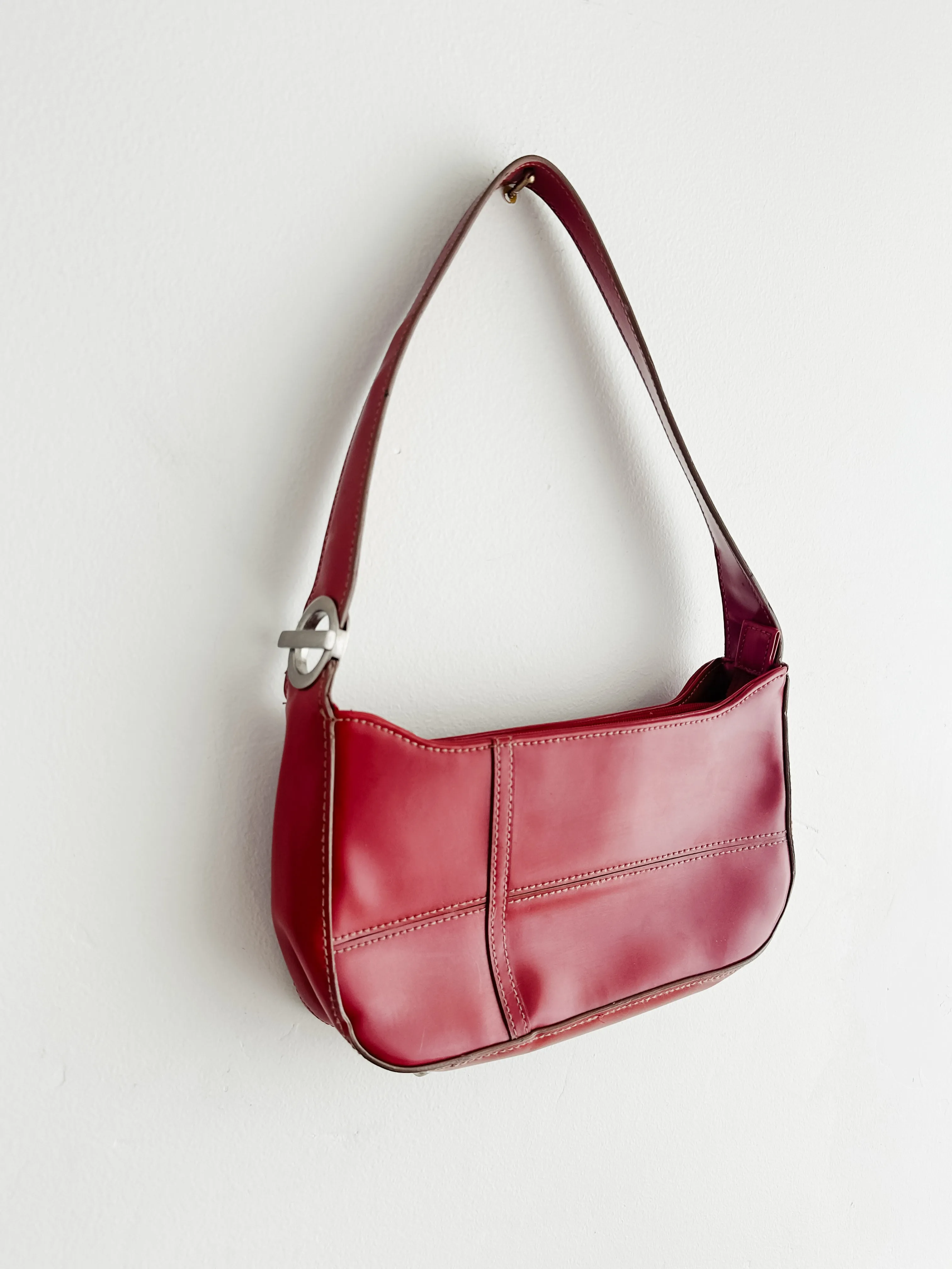 vintage red vegan leather mini handbag