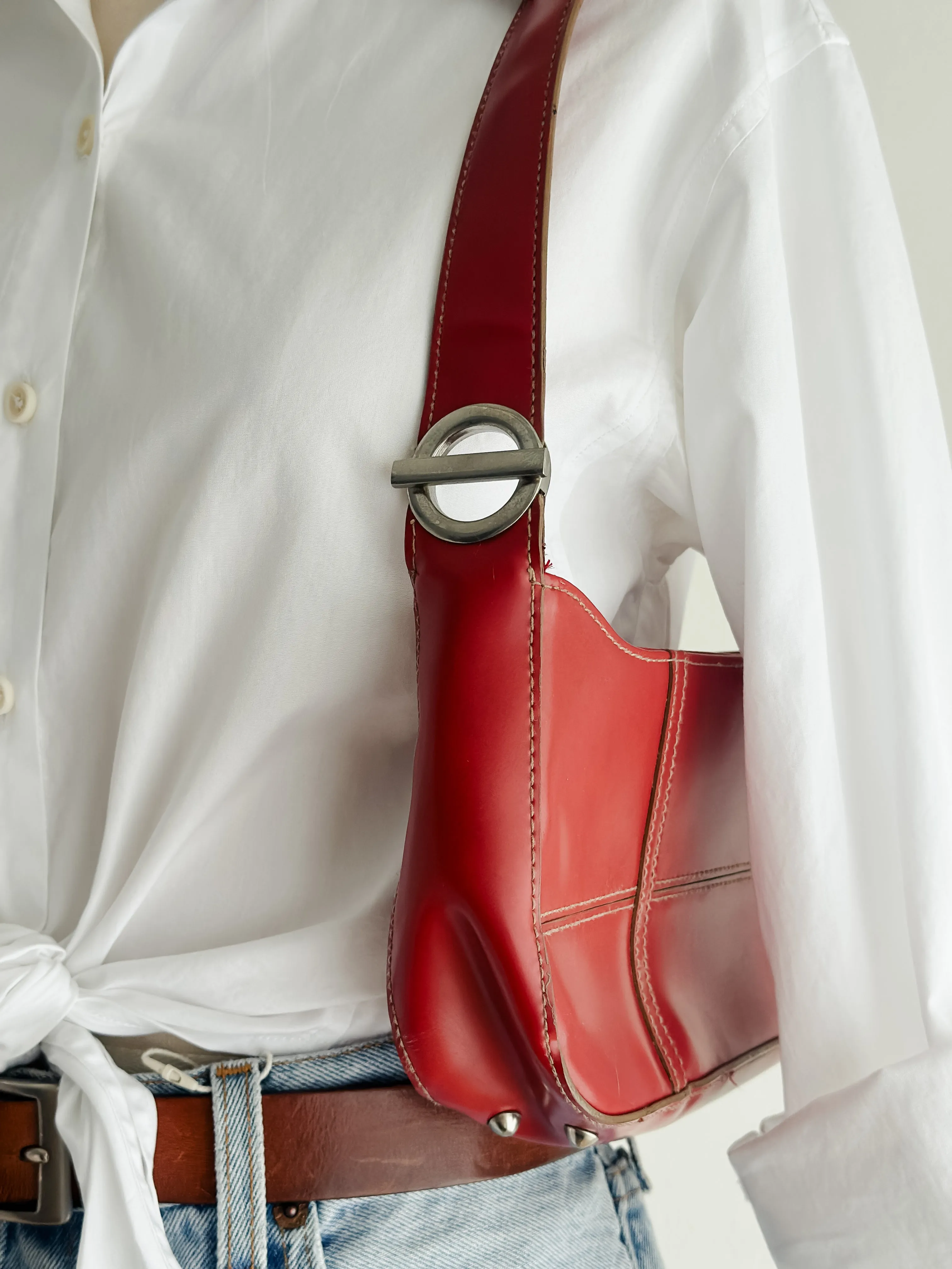 vintage red vegan leather mini handbag