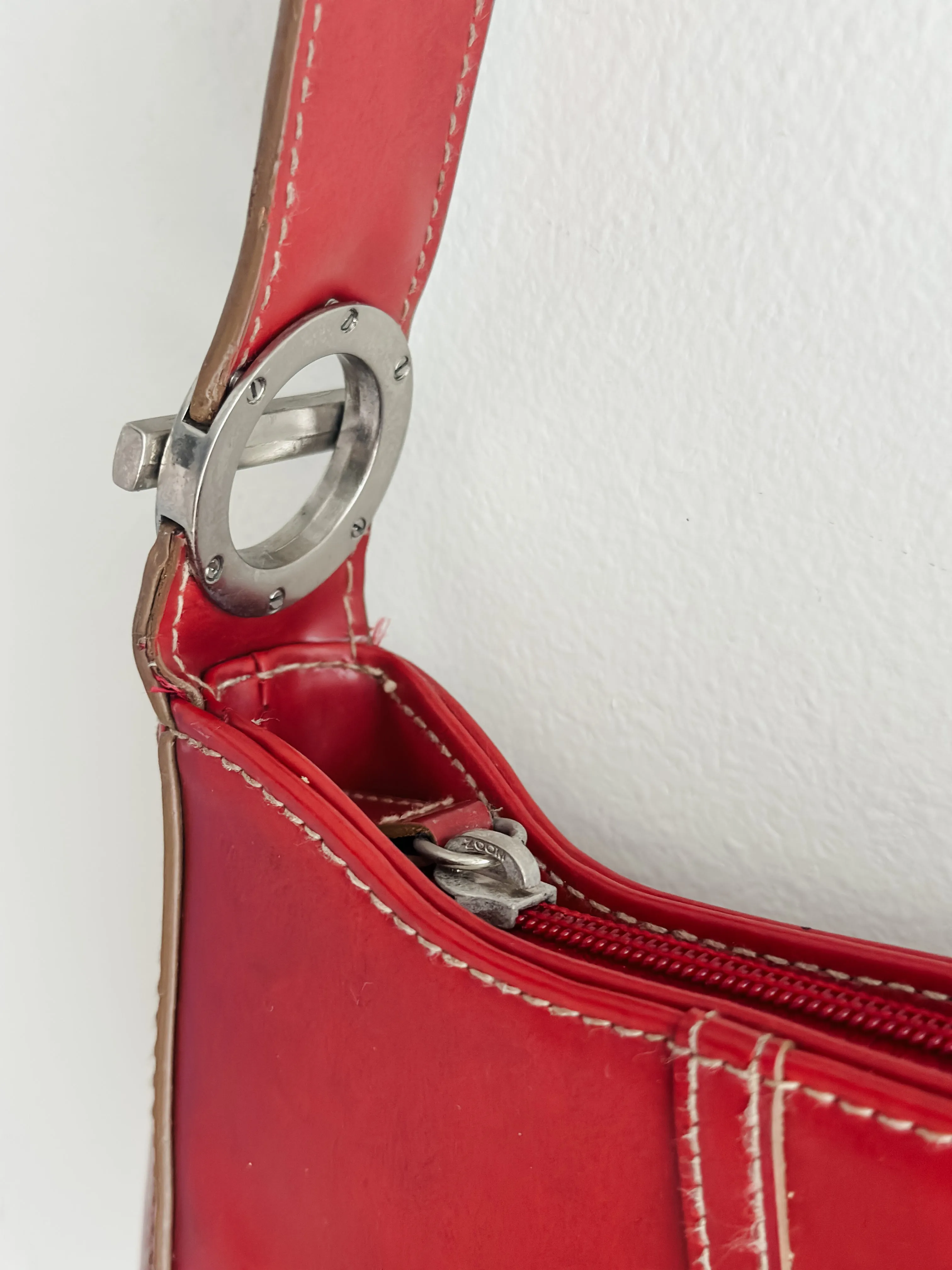 vintage red vegan leather mini handbag