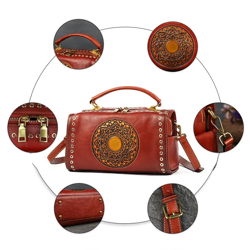 Vintage Rivet Large Storage Leather Handbags for Women 3219