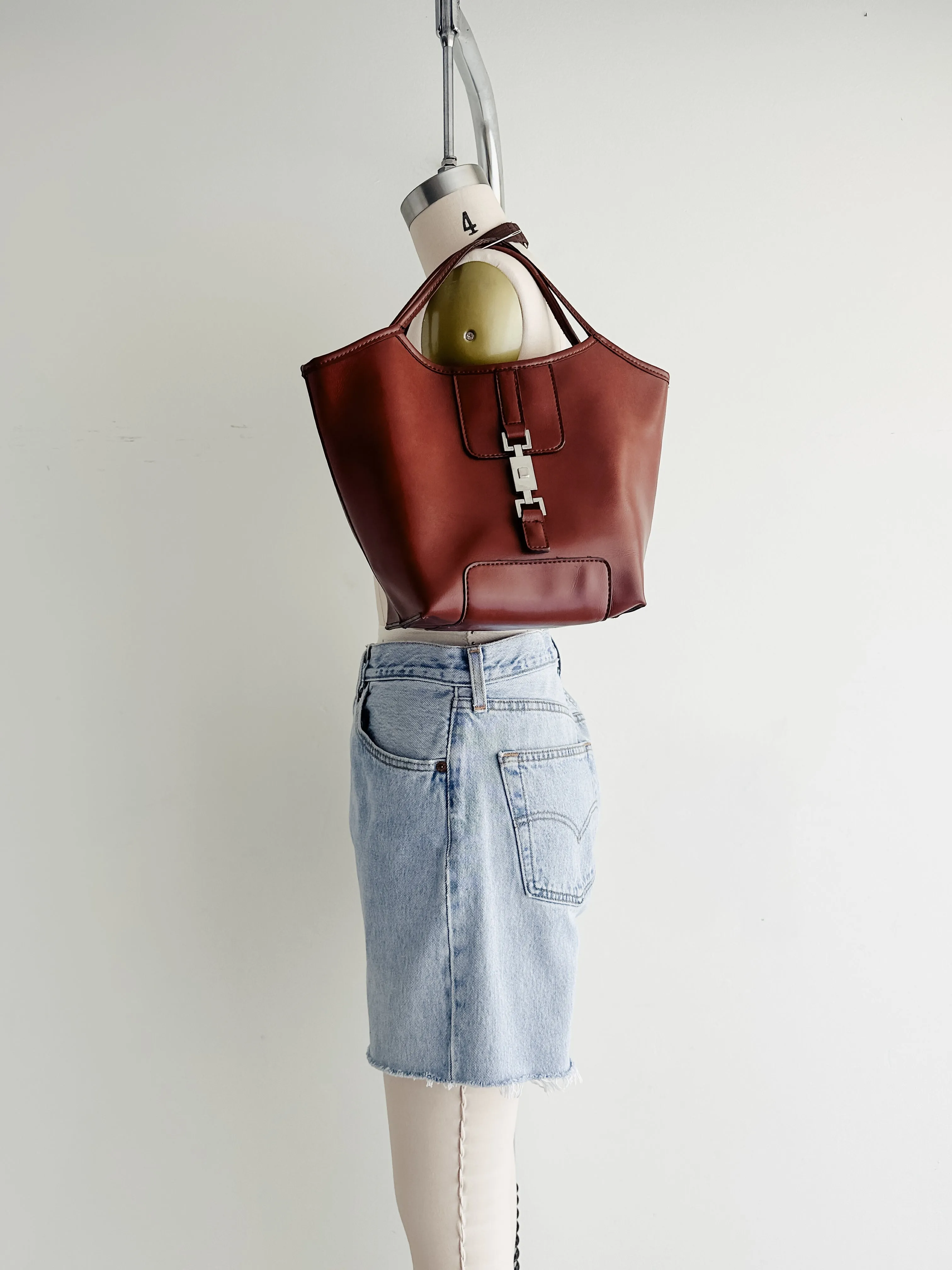 vintage russet faux leather handbag